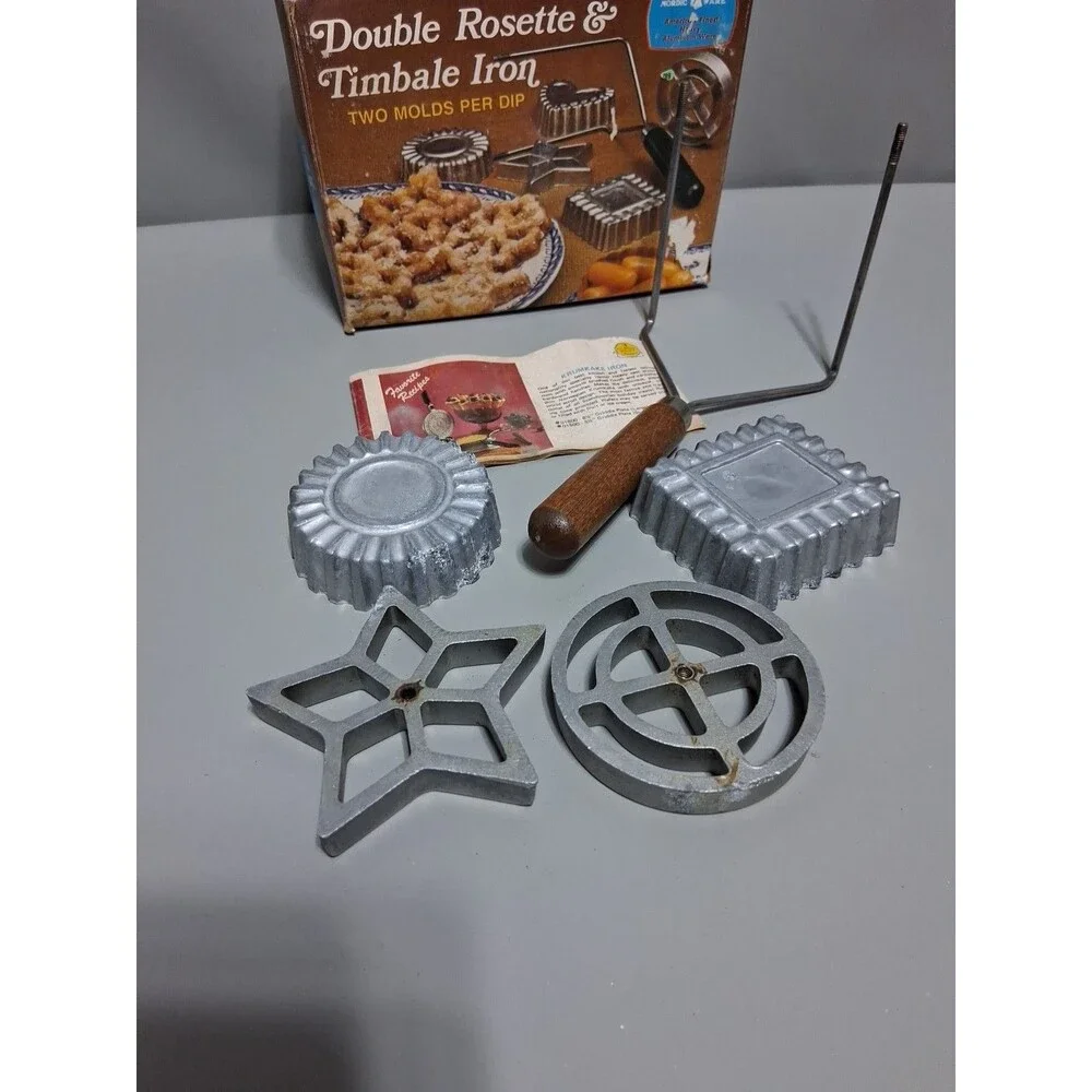 VTG Nordic Ware Double Rosette & Timbale Iron Set 4 Molds Aluminum Boxed Recipes